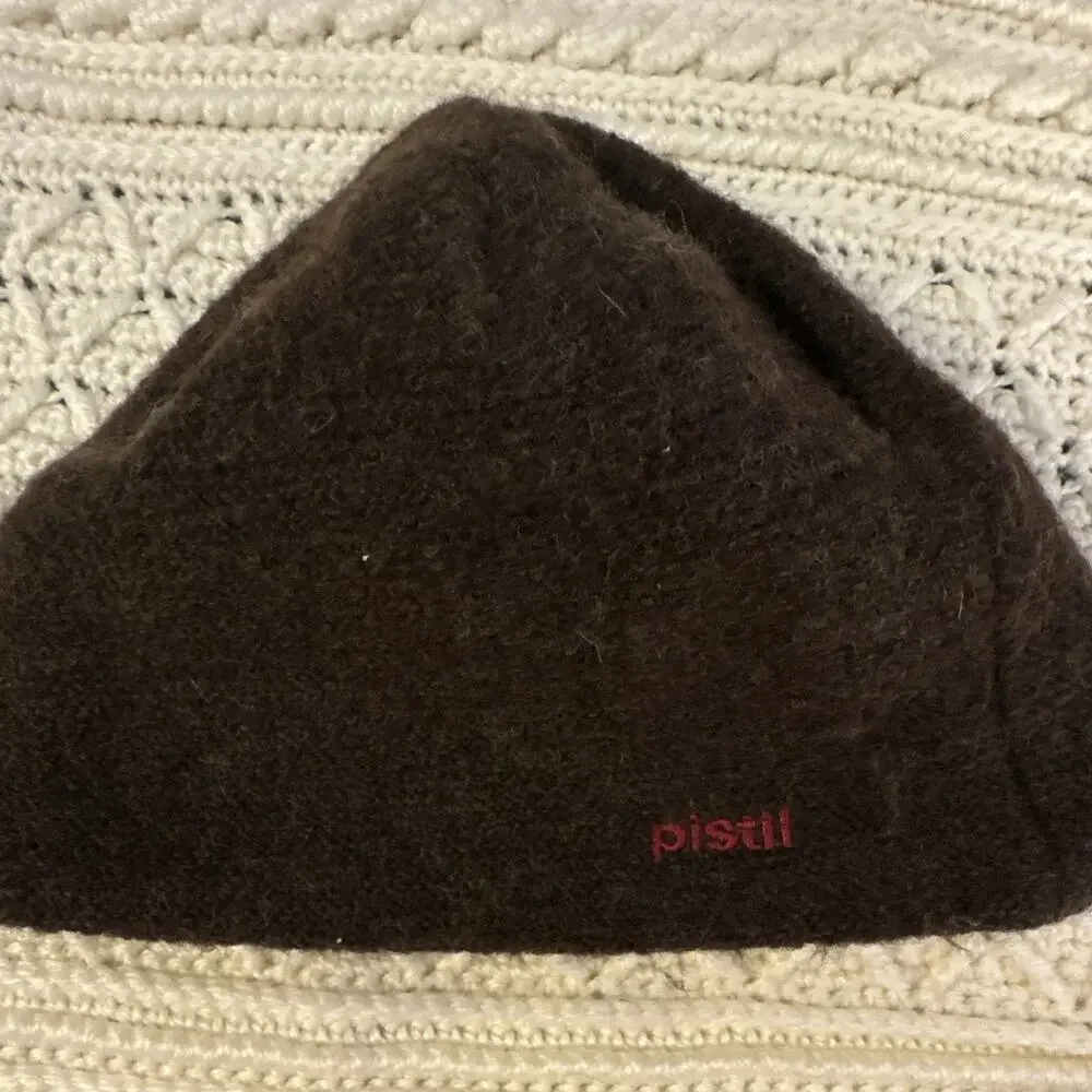 Pistil Brown Wool Beanie Hat Lined Size M Womens Embroidered Bird 100% Wool